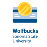 A blue credit card overlaid with a gold coin above the words Wolf Bucks