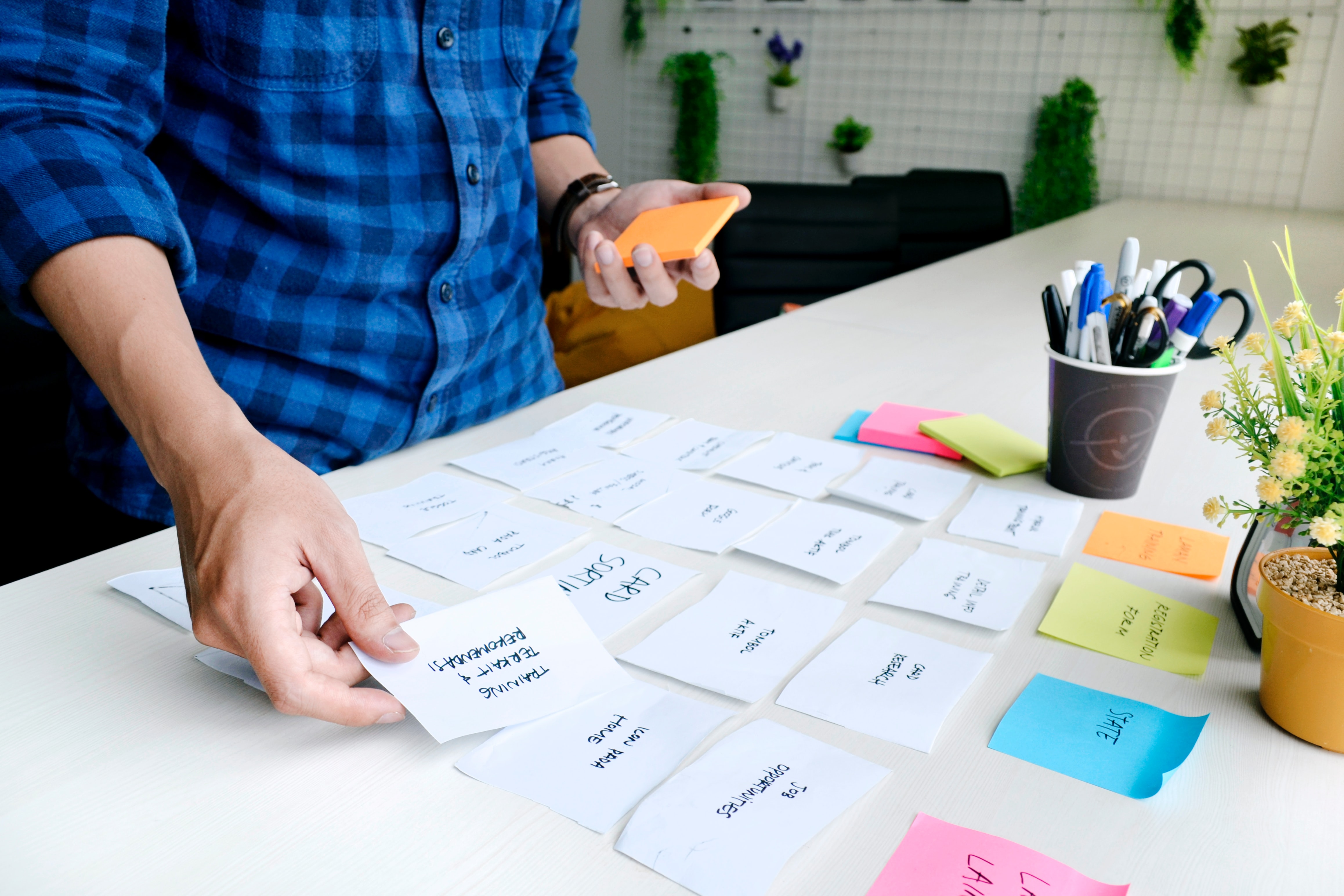 Planning marketing with post it notes